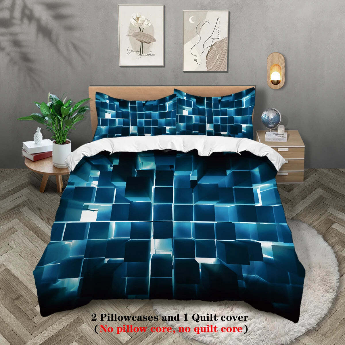 Image of Red transparent grid visual effects bedding set for modern bedrooms