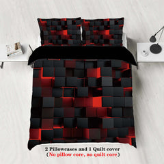 Image of Red transparent grid visual effects bedding set for modern bedrooms