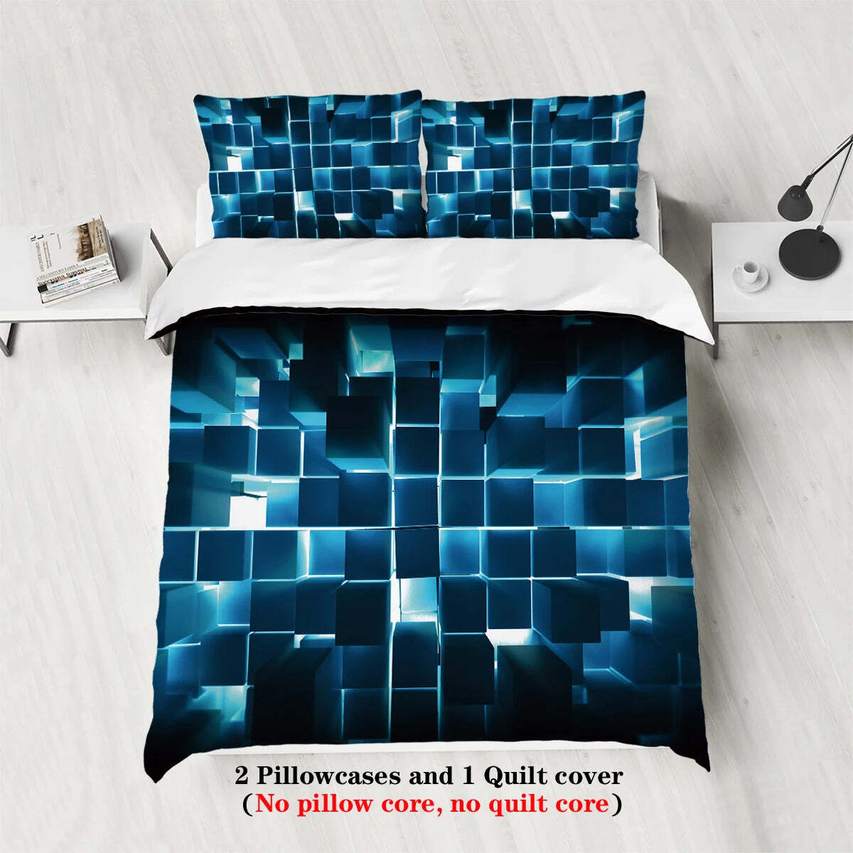 Image of Red transparent grid visual effects bedding set for modern bedrooms