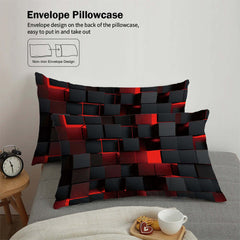 Image of Red transparent grid visual effects bedding set for modern bedrooms