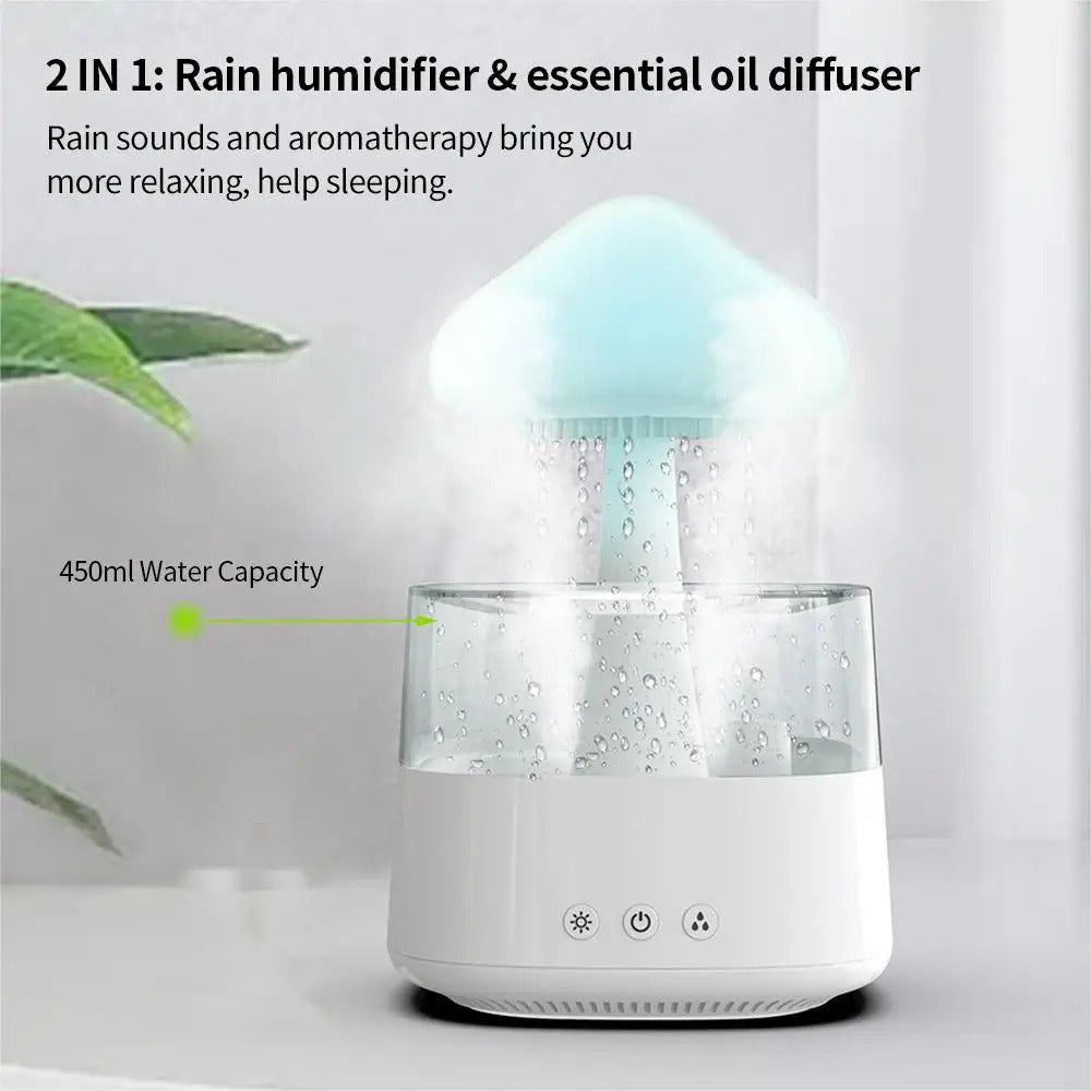 Image of Relax Cloud rain diffuser humidifier with aromatherapy and colorful lamp