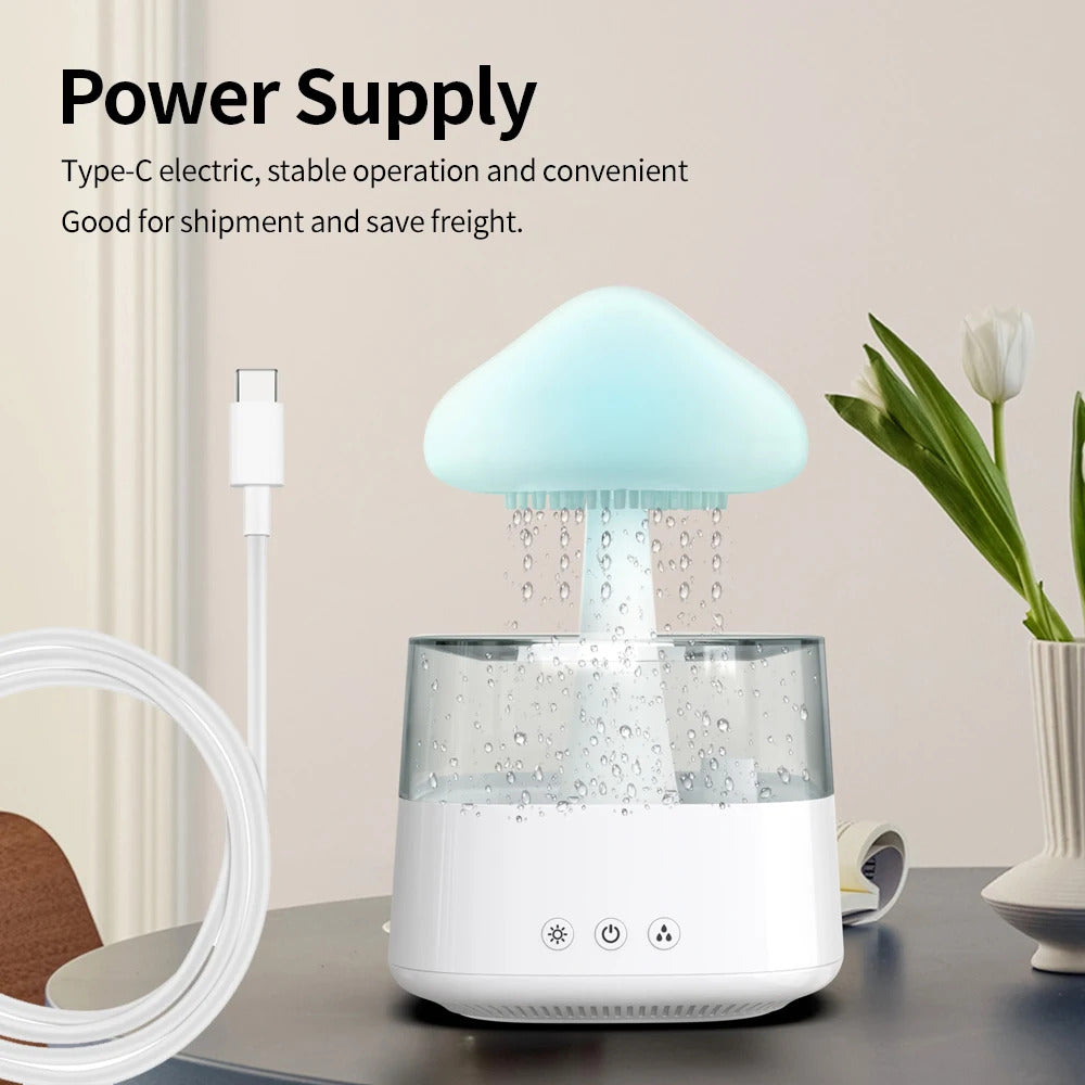 Image of Relax Cloud rain diffuser humidifier with aromatherapy and colorful lamp