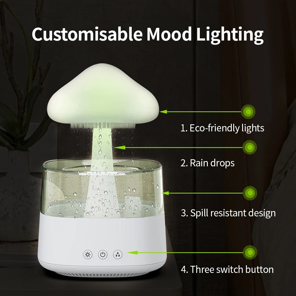 Image of Relax Cloud rain diffuser humidifier with aromatherapy and colorful lamp