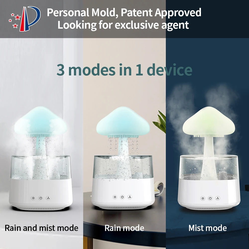 Image of Relax Cloud rain diffuser humidifier with aromatherapy and colorful lamp