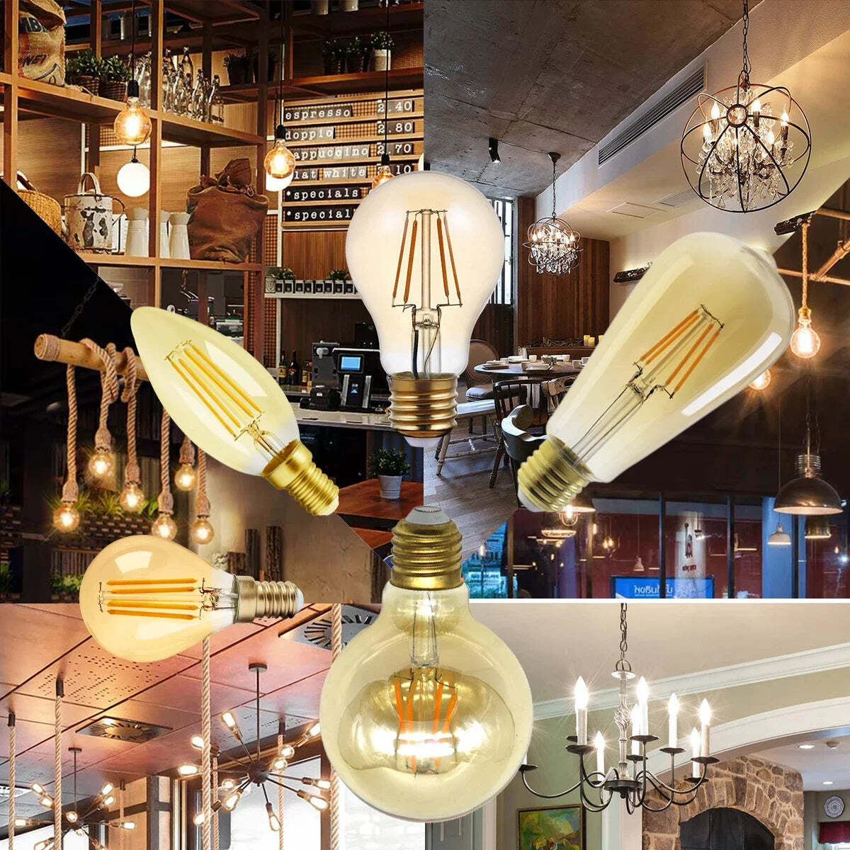 Image of Retro Edison LED filament bulbs for home and office lighting