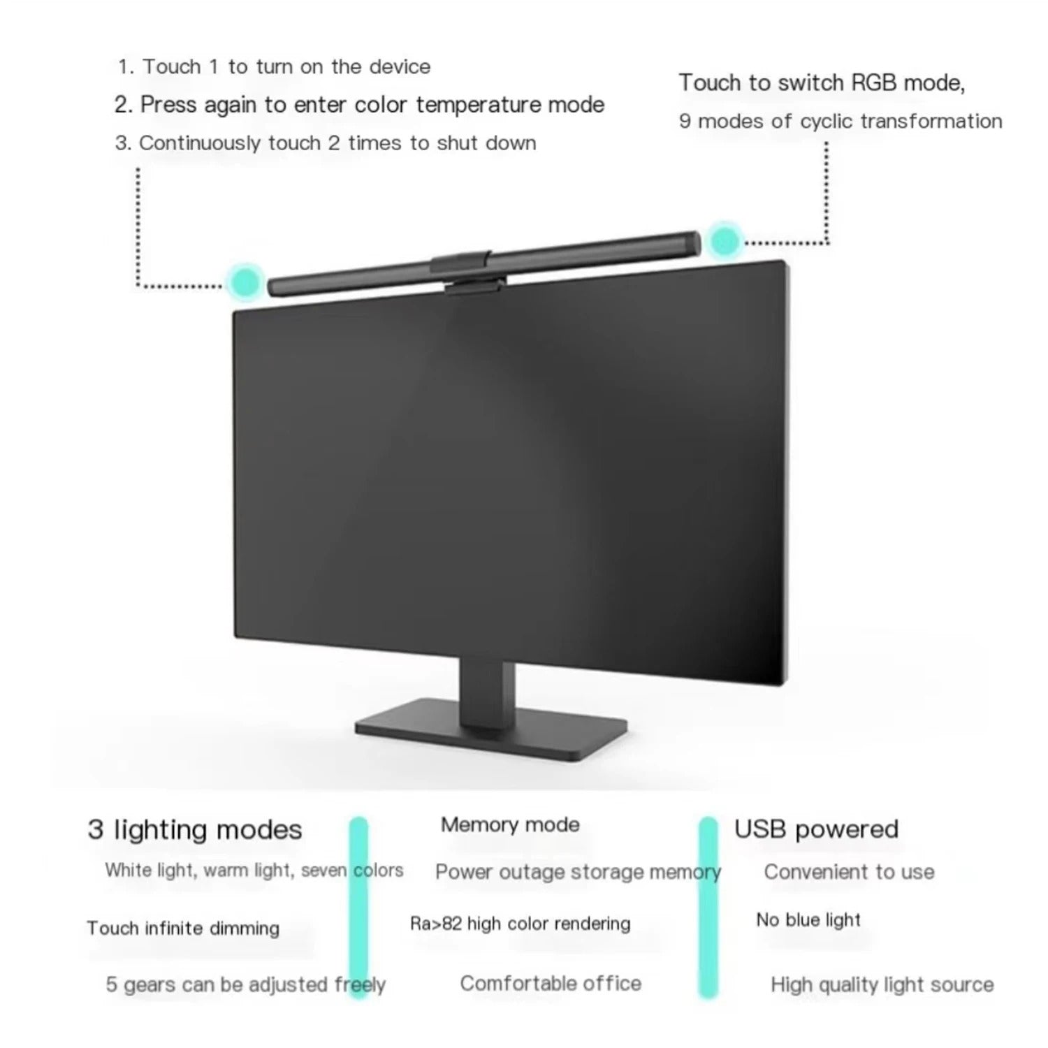 Image of RGB LED computer monitor light bar with stepless dimming for eye care and study rooms