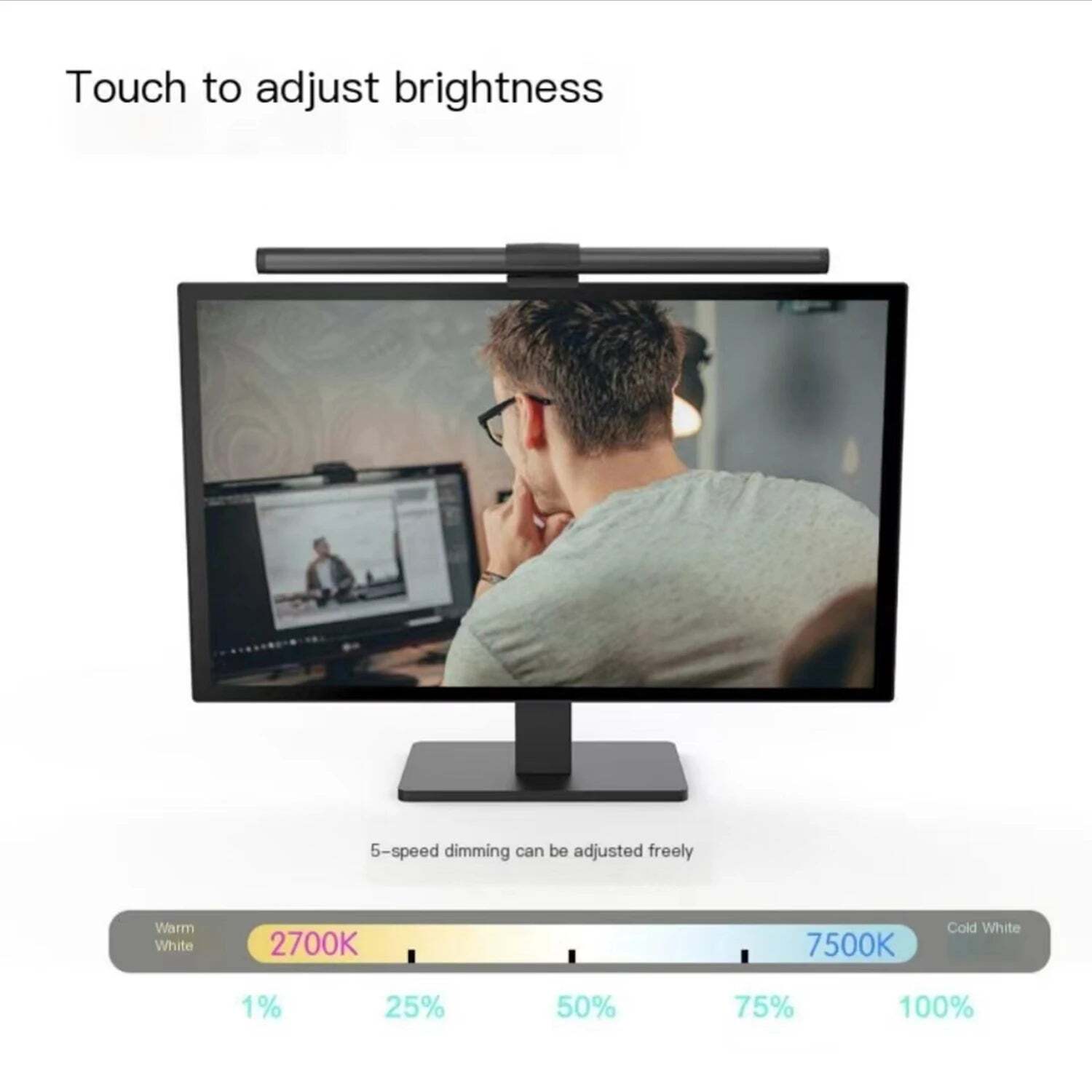 Image of RGB LED computer monitor light bar with stepless dimming for eye care and study rooms