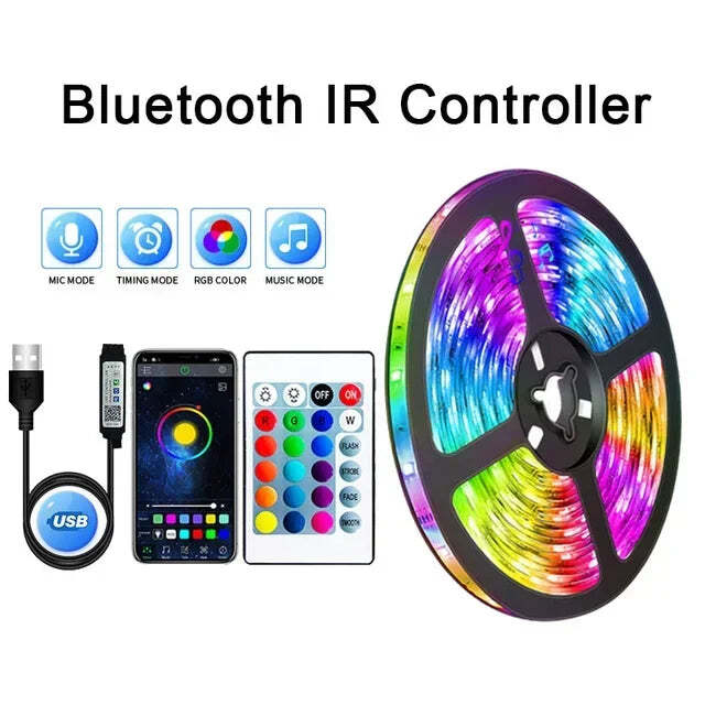 Image of RGB LED strip lights with app control for TV backlighting and room decor