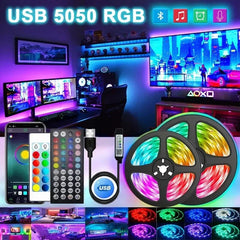 Image of RGB LED strip lights with app control for TV backlighting and room decor