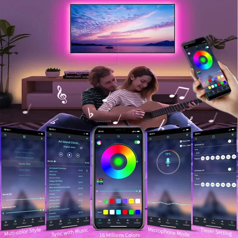 Image of RGB LED strip lights with app control for TV backlighting and room decor