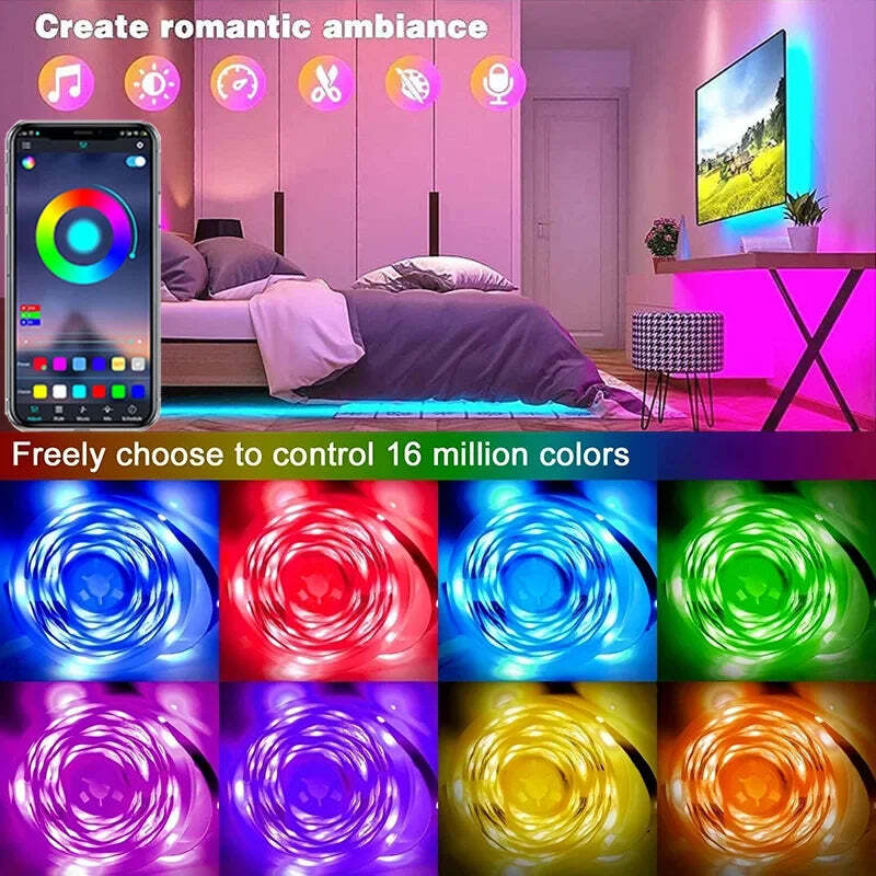 Image of RGB LED strip lights with app control for TV backlighting and room decor