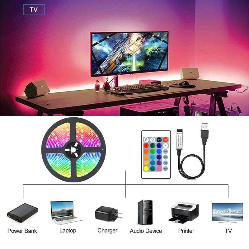 Image of RGB LED strip lights with app control for TV backlighting and room decor