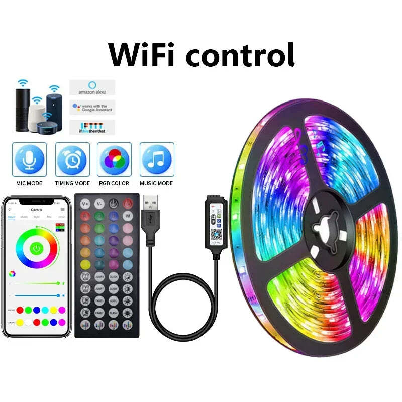 Image of RGB LED strip lights with app control for TV backlighting and room decor