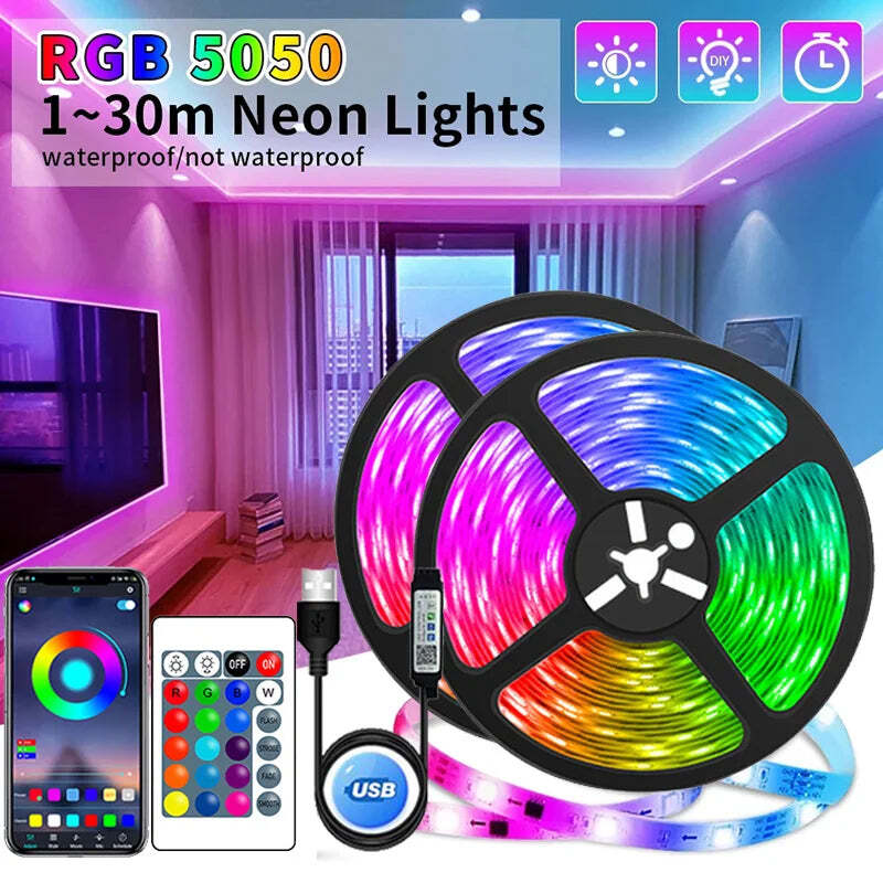 Image of RGB LED strip lights with app control for TV backlighting and room decor