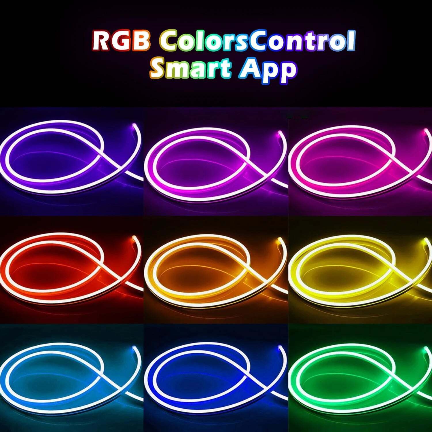 Image of RGB neon LED strip lights with app and remote control for home and outdoor decoration