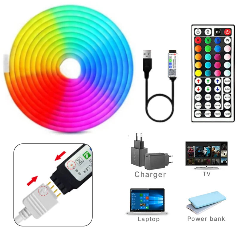 Image of RGB neon LED strip lights with app and remote control for home and outdoor decoration