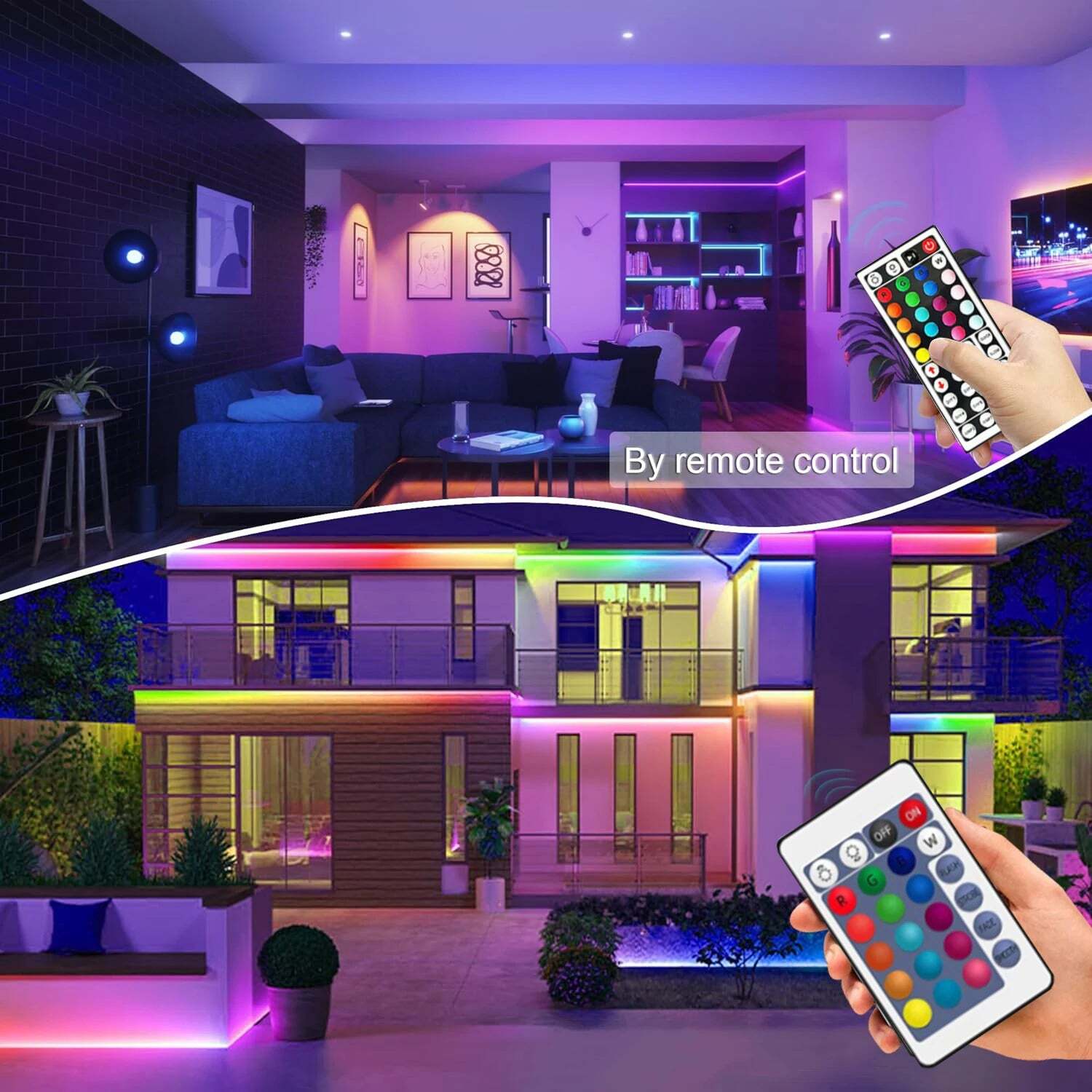 Image of RGB neon LED strip lights with app and remote control for home and outdoor decoration