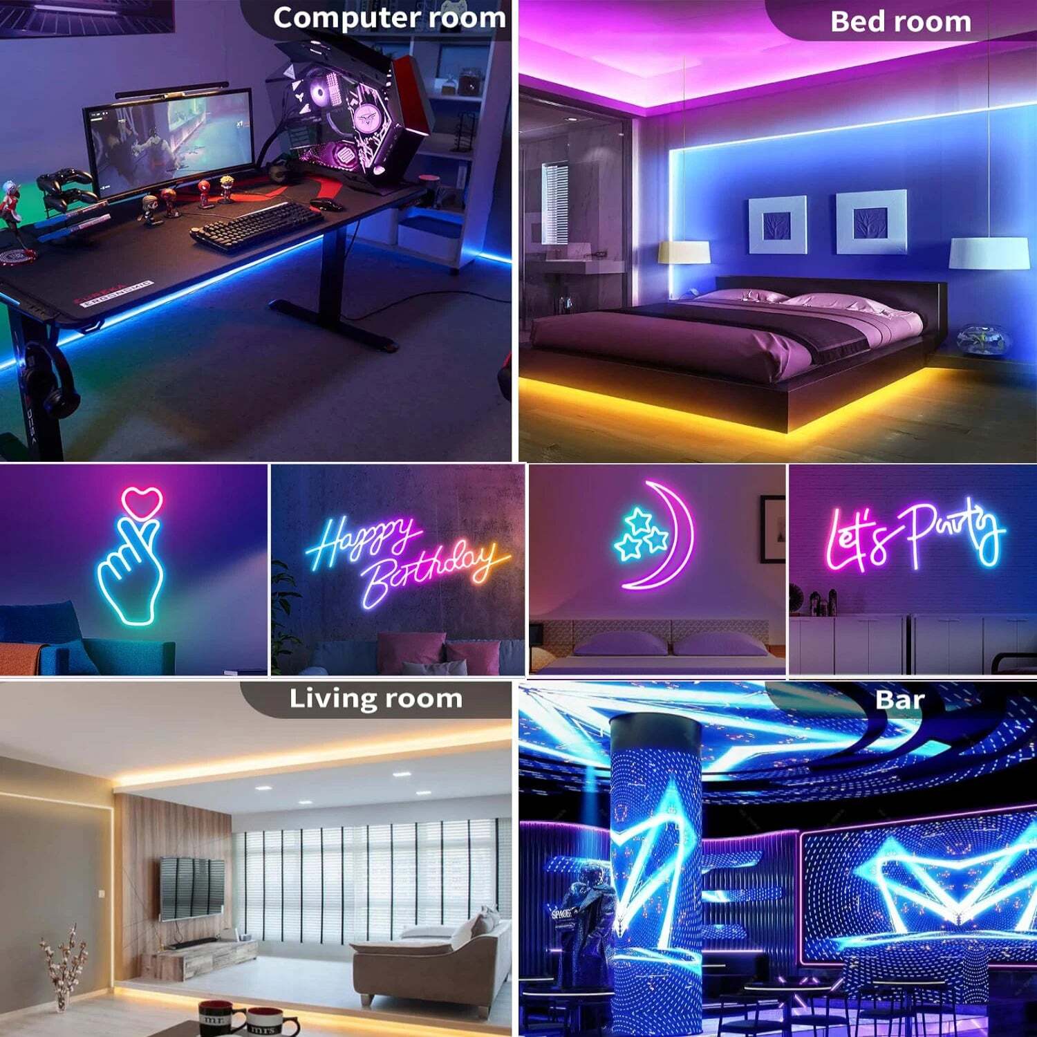 Image of RGB neon LED strip lights with app and remote control for home and outdoor decoration