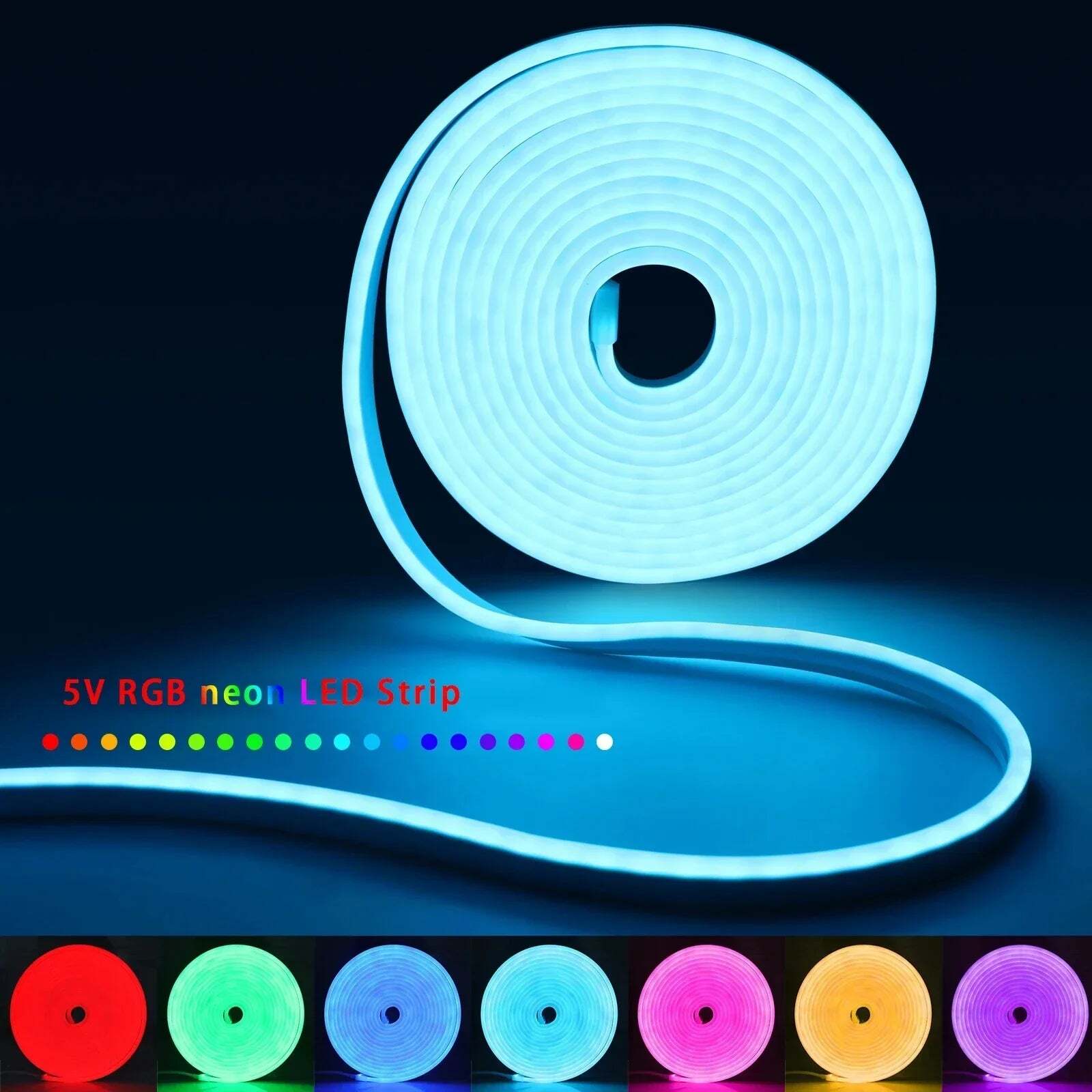 Image of RGB neon LED strip with Tuya app control and Google Assistant compatibility for vibrant room decoration