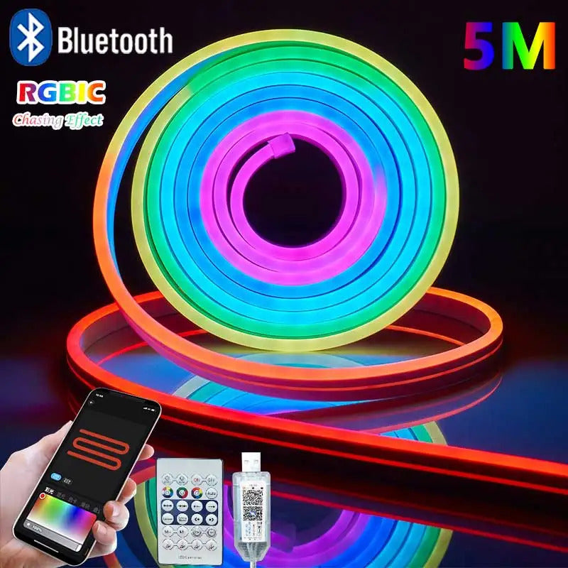 Image of RGBIC Bluetooth neon led strip light for vibrant room decor and smart app control