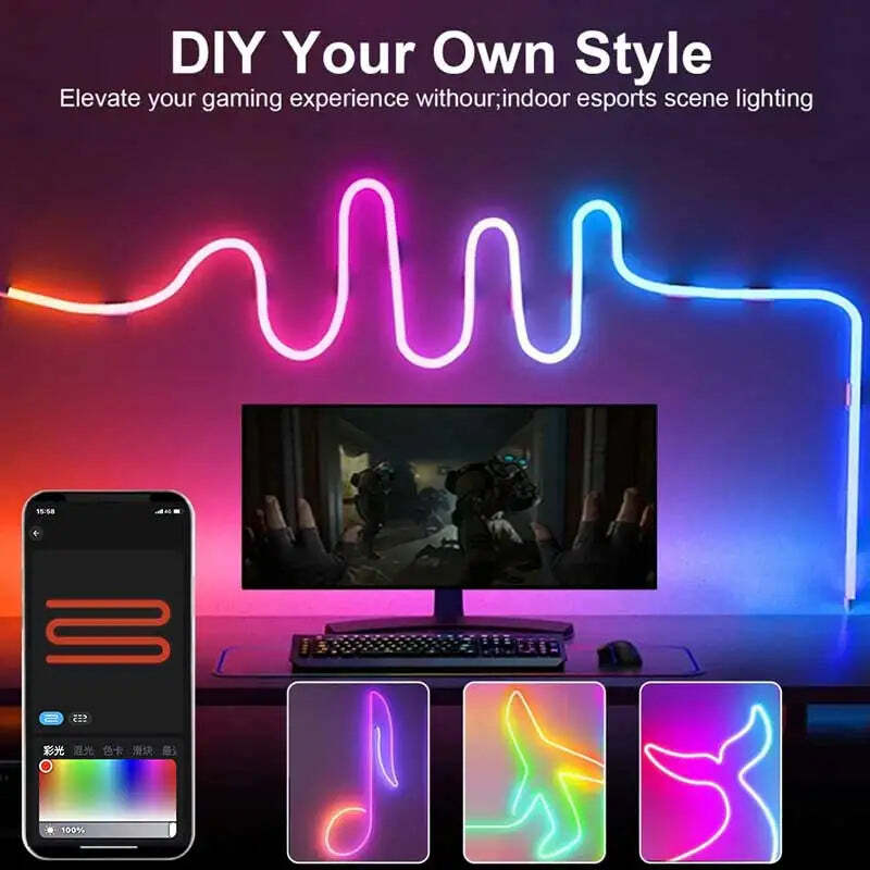 Image of RGBIC Bluetooth neon led strip light for vibrant room decor and smart app control