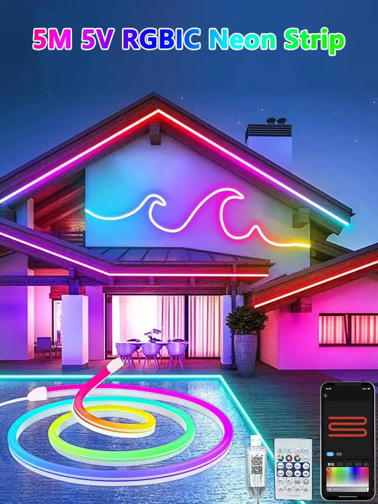 Image of RGBIC Bluetooth neon led strip light for vibrant room decor and smart app control