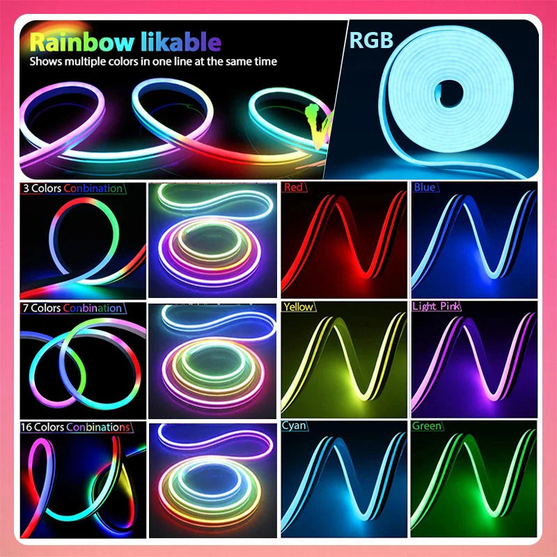 Image of RGBIC neon LED strip lights with music sync for vibrant home decor