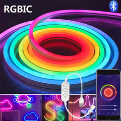 Image of RGBIC neon LED strip lights with music sync for vibrant home decor