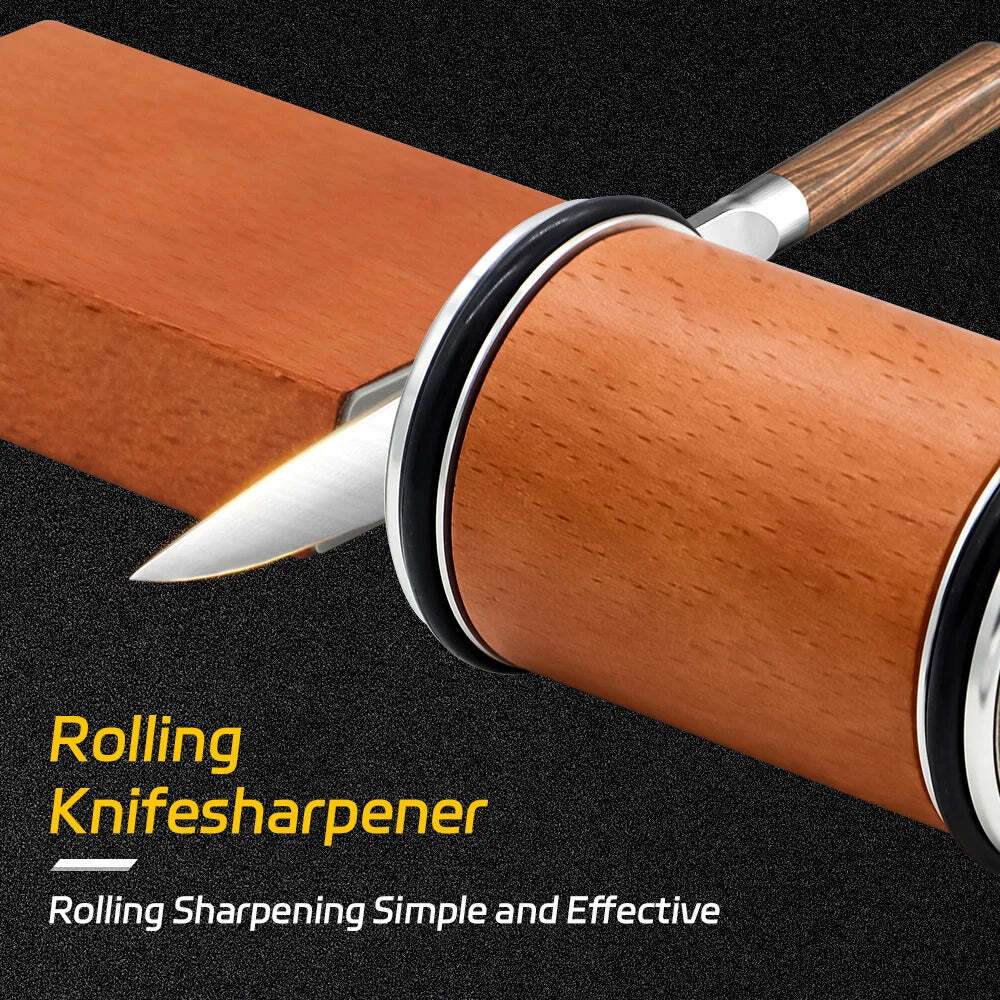 Image of Rolling knife sharpener with diamond and ceramic discs for professional chefs