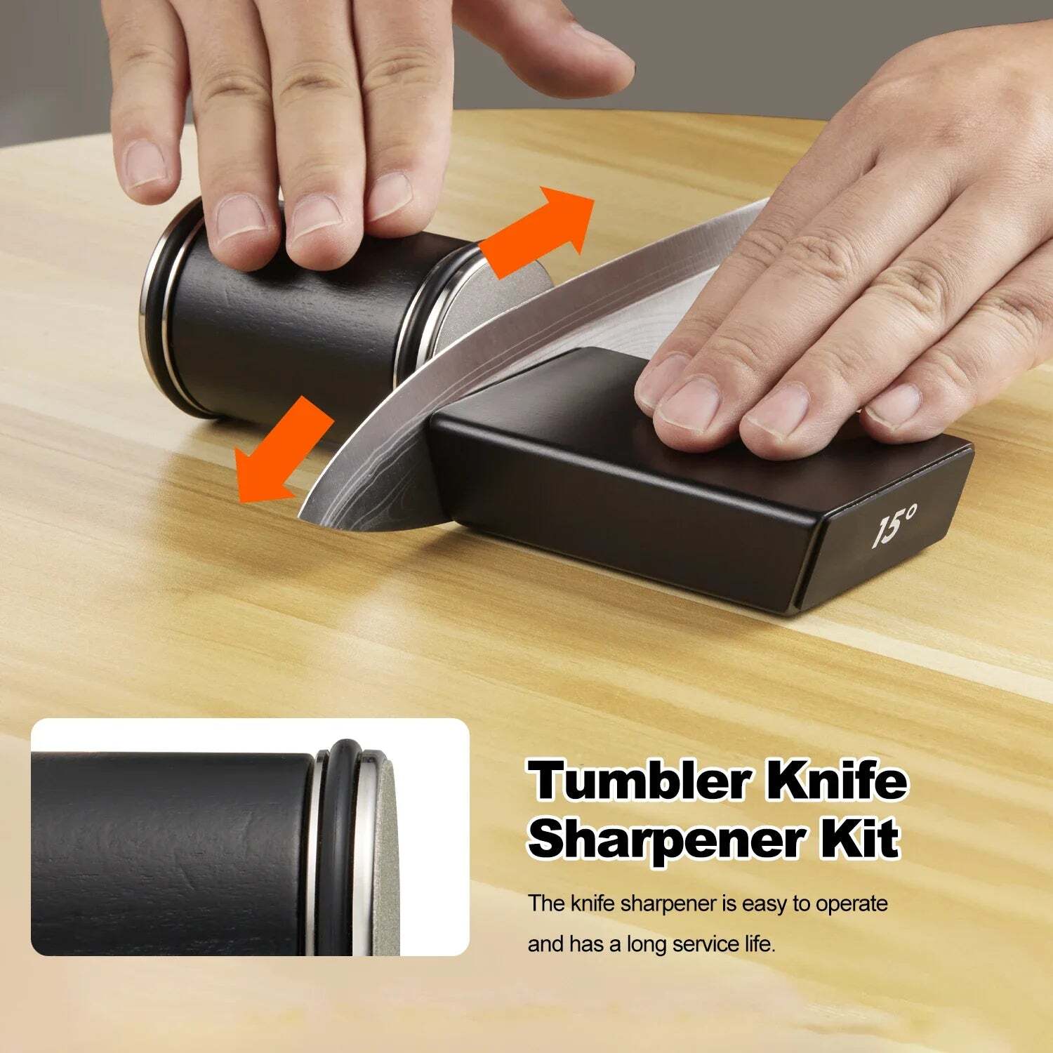 Image of Rolling knife sharpener with diamond and ceramic discs for professional chefs