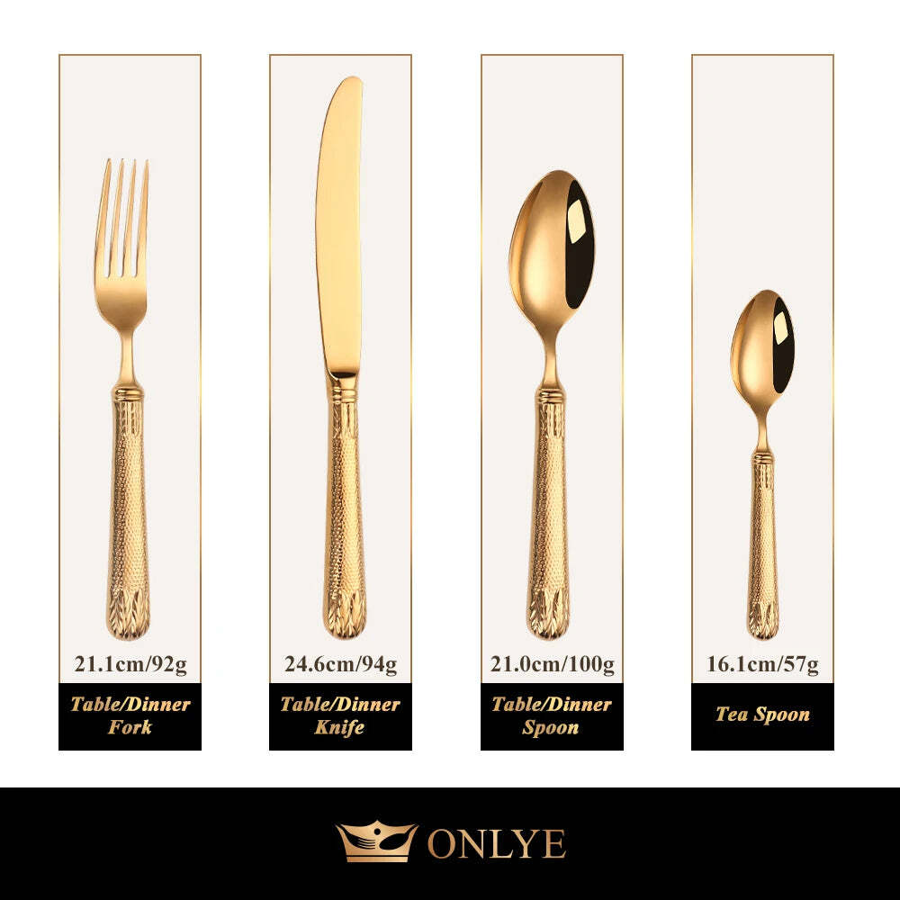 Image of Rose gold 16-piece stainless steel dinnerware set for four, eco-friendly cutlery collection