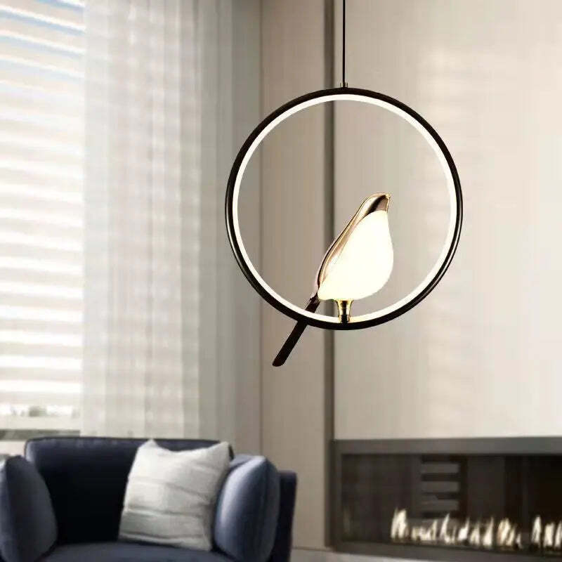 Image of Rotatable magpie bird LED pendant light for indoor bedroom and foyer lighting