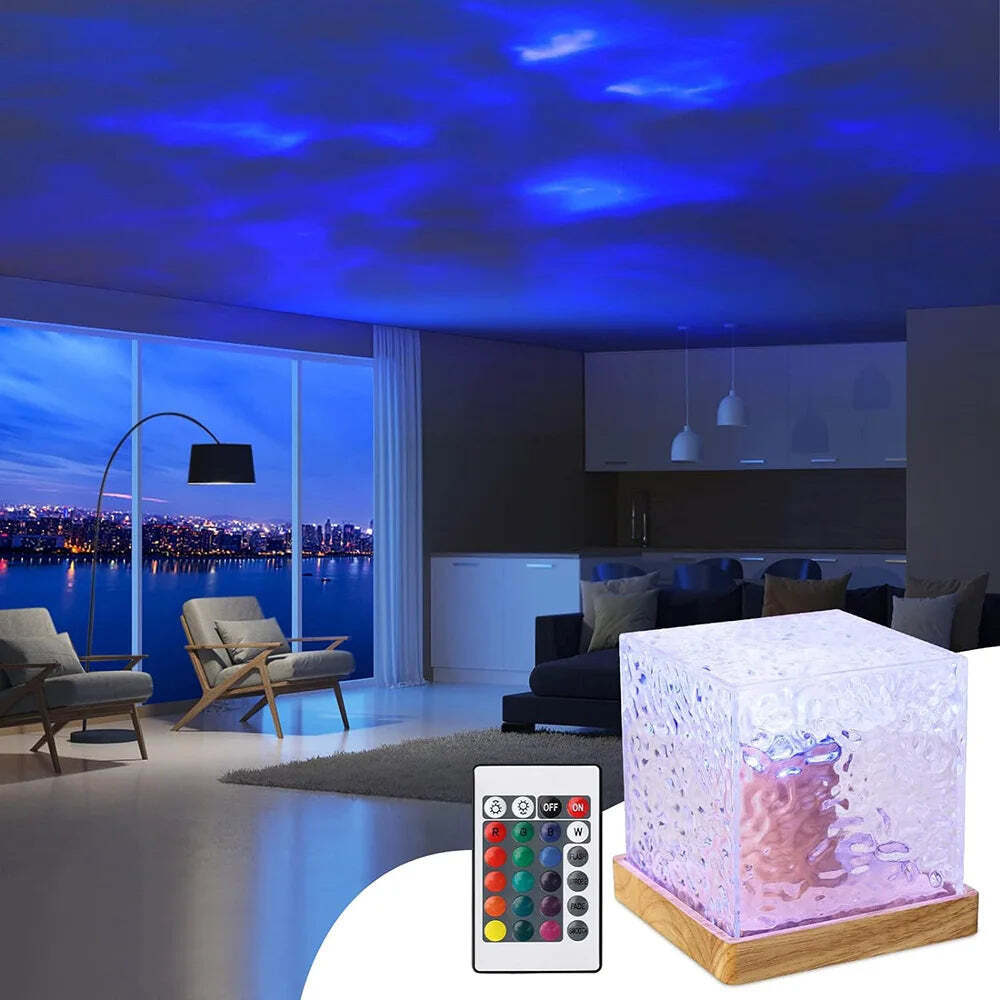 Image of Rotating water ripple projector night light for home decor and ambiance