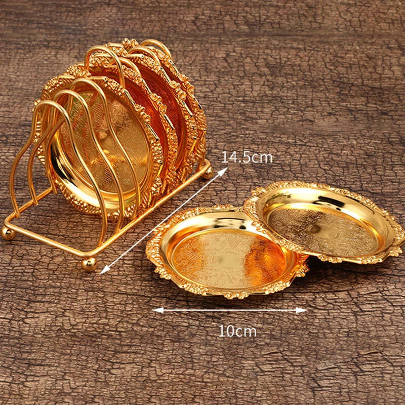 Image of Round luxury tableware gold vintage plate set with stand for elegant dining and events