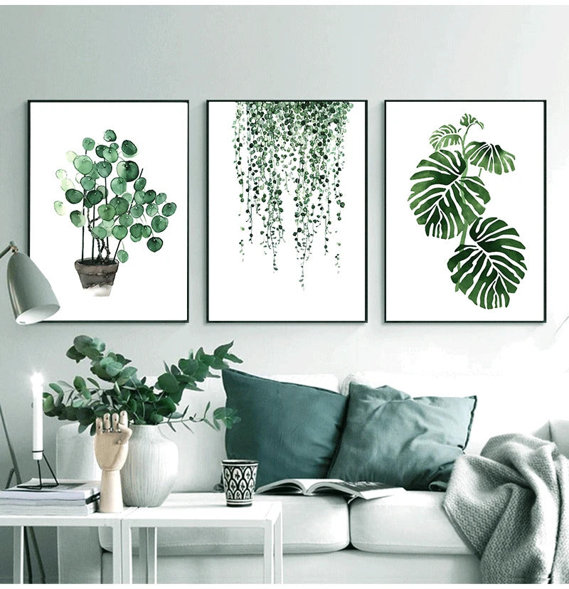 Image of Scandinavian style tropical plants canvas art for modern home decor