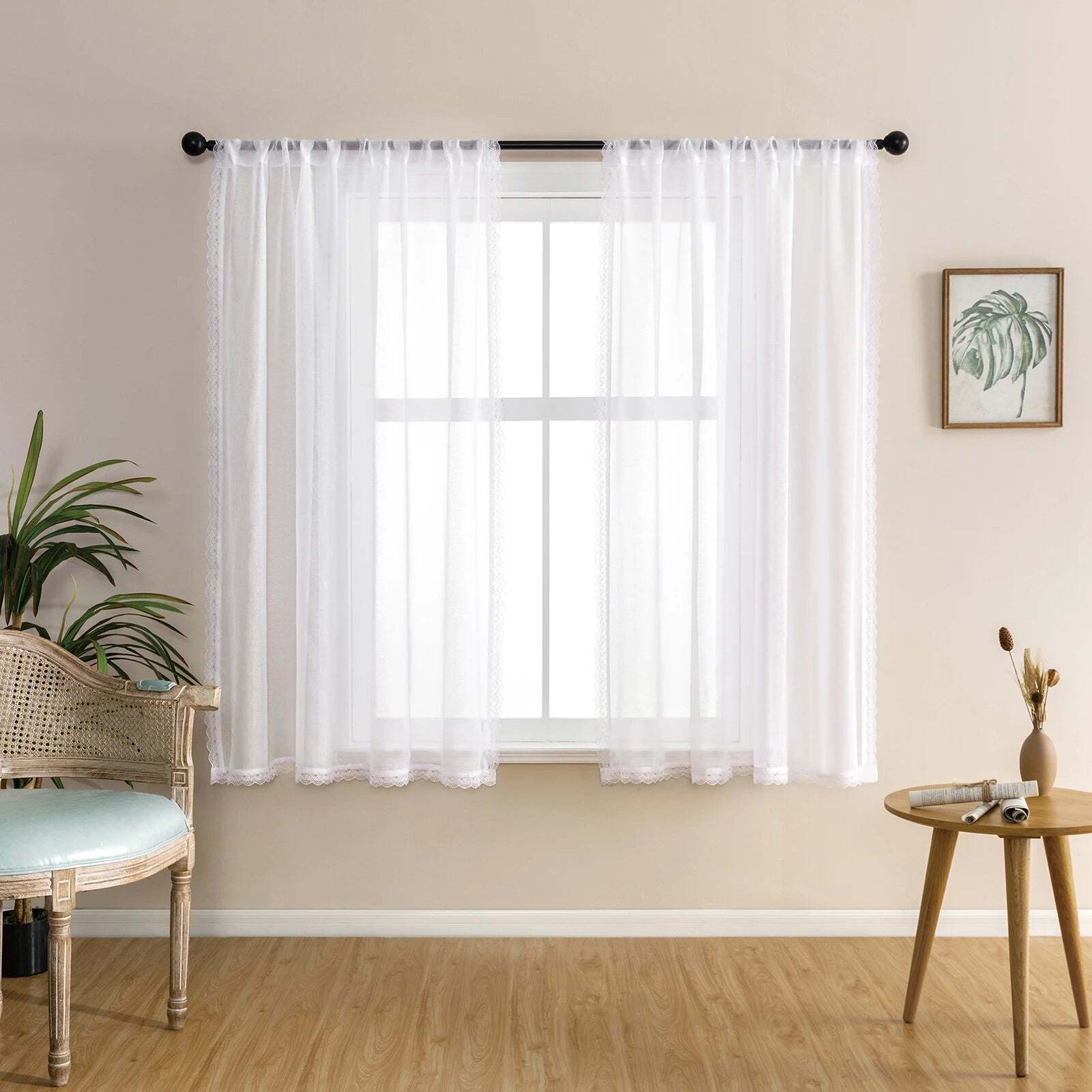 Image of Short sheer curtains for kitchen and bedroom decorative valance