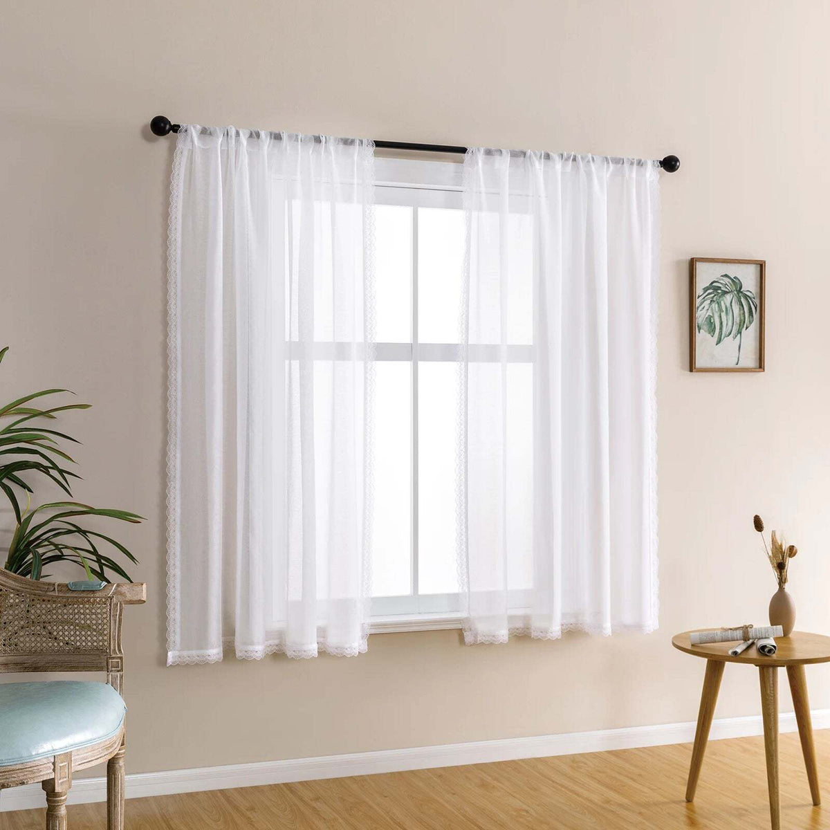 Image of Short sheer curtains for kitchen and bedroom decorative valance