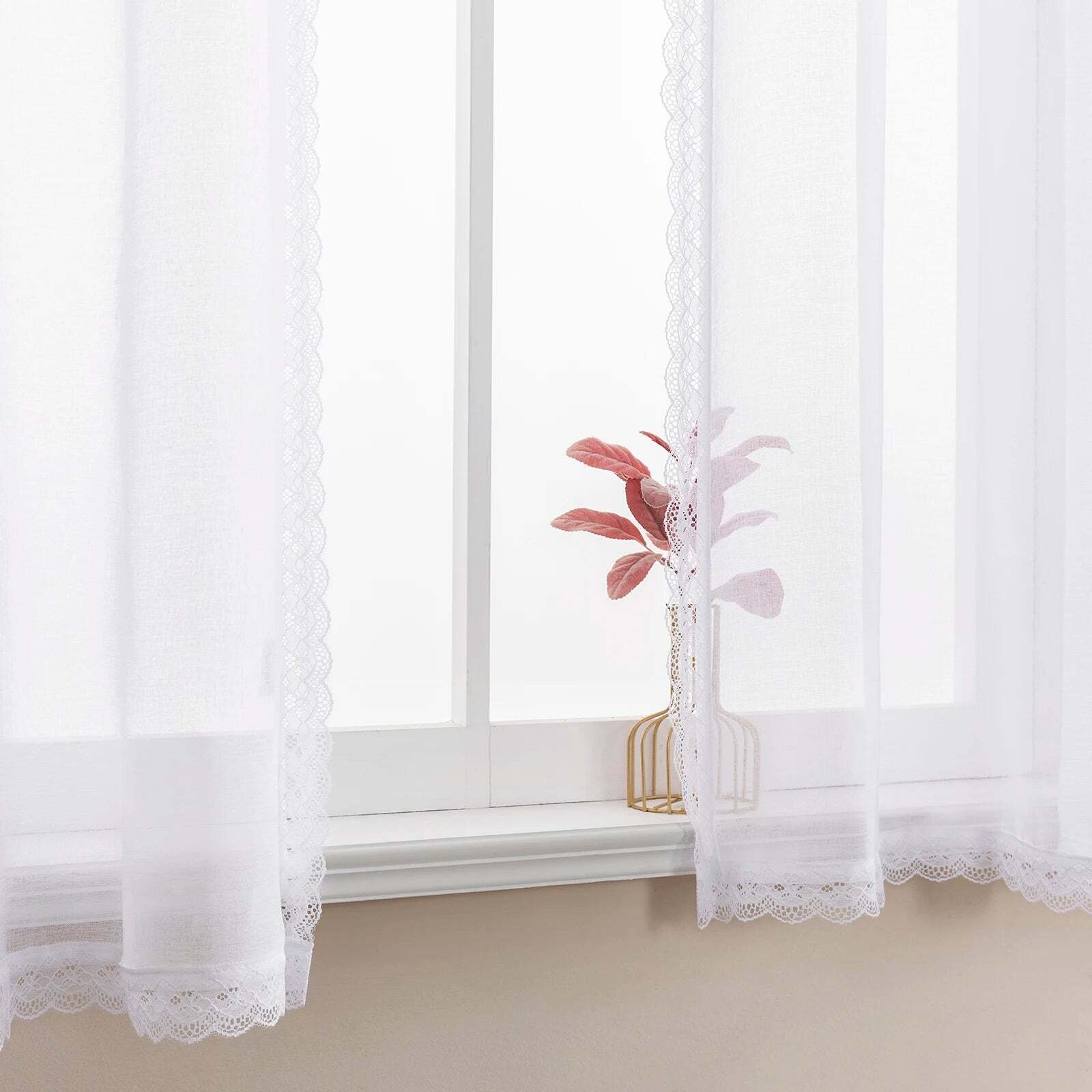 Image of Short sheer curtains for kitchen and bedroom decorative valance