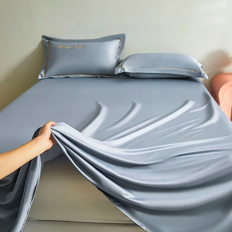 Image of Silky smooth flat cooling sheet set with pillowcases for ultimate comfort