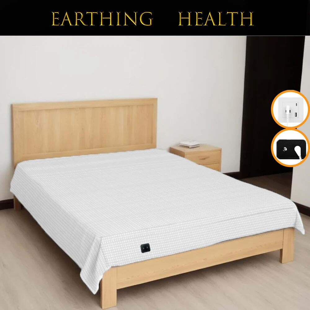 Image of Silver fiber earthing flat bedsheet with grounding cord for health and stress relief