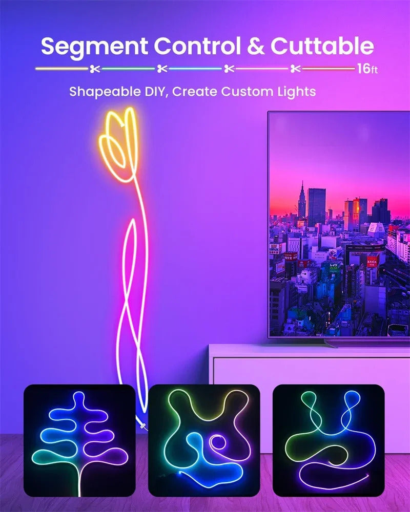 Image of Smart neon LED strip lights for seamless home lighting control with Google Assistant