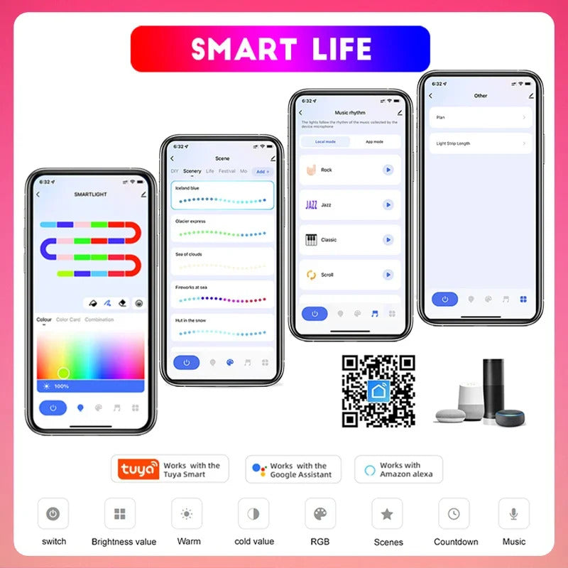 Image of Smart neon LED strip lights for seamless home lighting control with Google Assistant