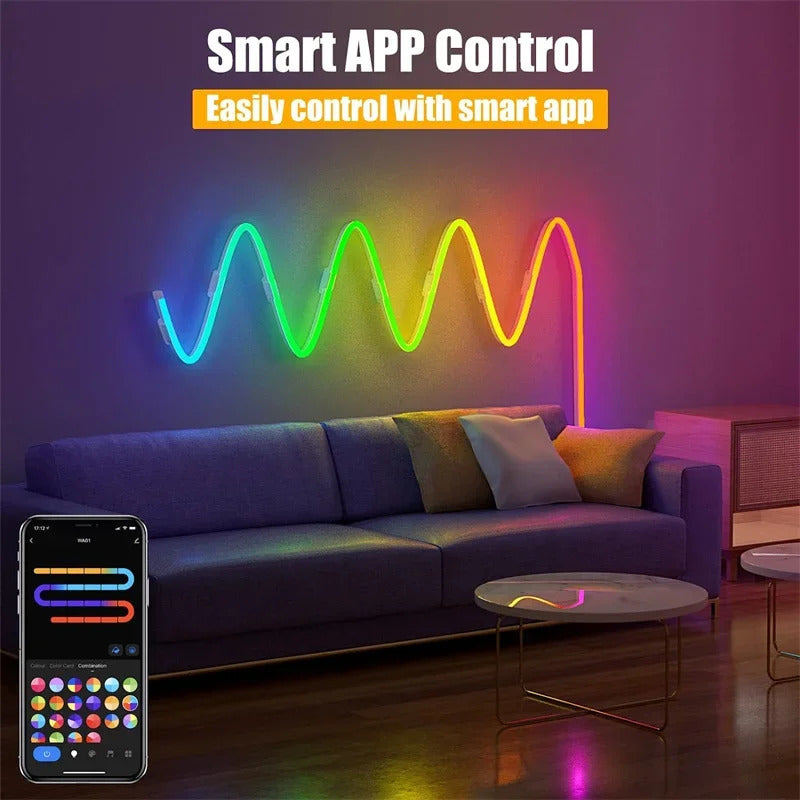 Image of Smart neon LED strip lights for seamless home lighting control with Google Assistant