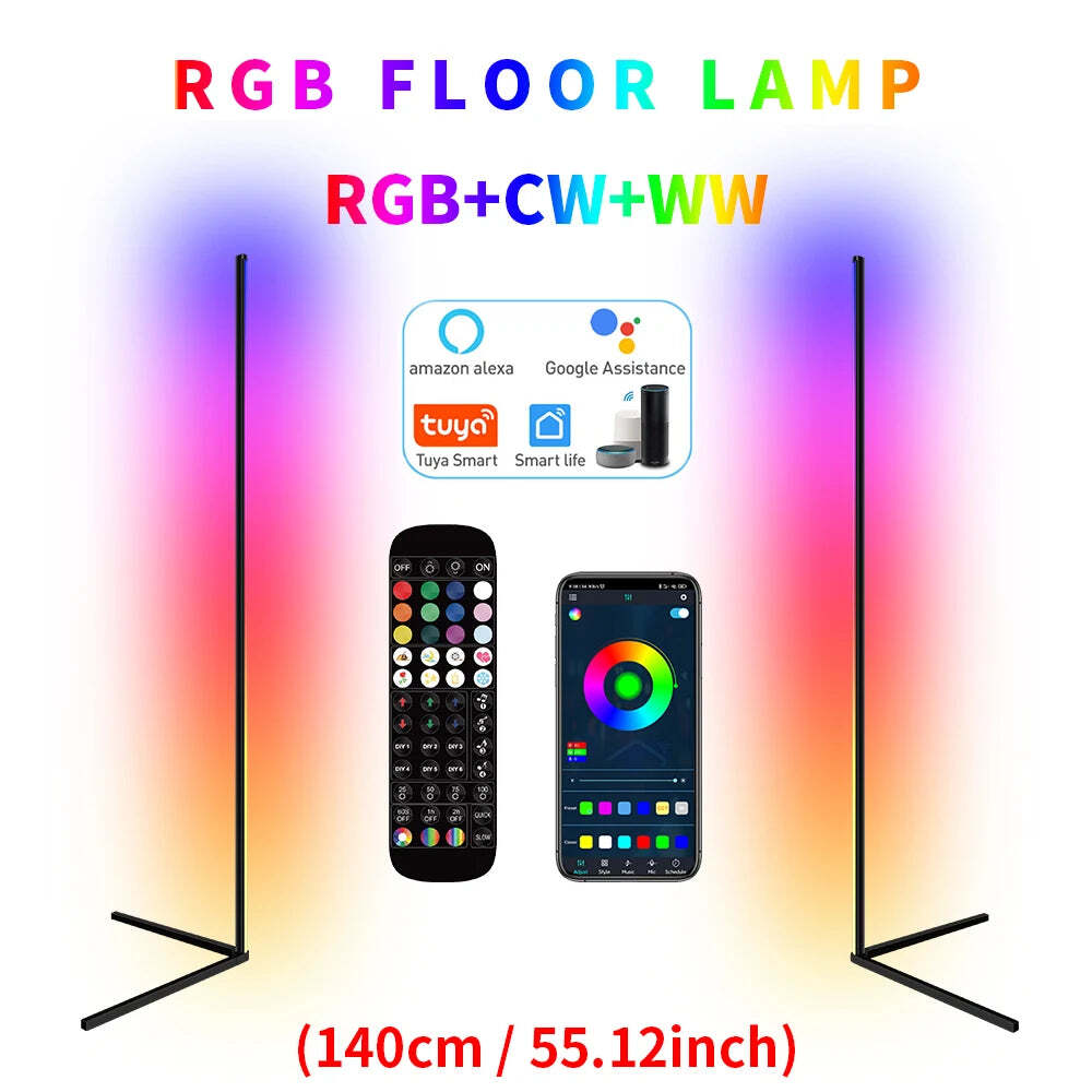 Image of Smart RGB corner floor lamp with WiFi control and music sync for mood lighting