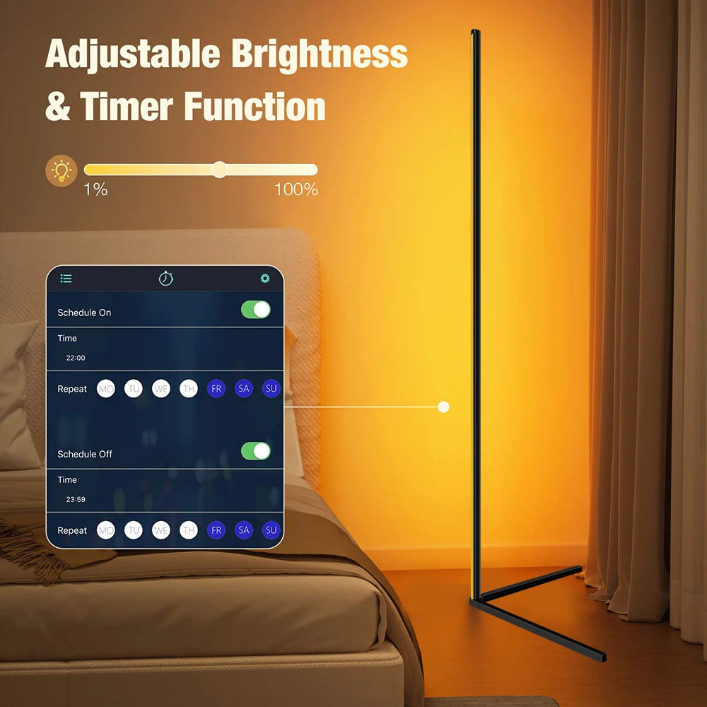 Image of Smart RGB corner floor lamp with WiFi control and music sync for mood lighting