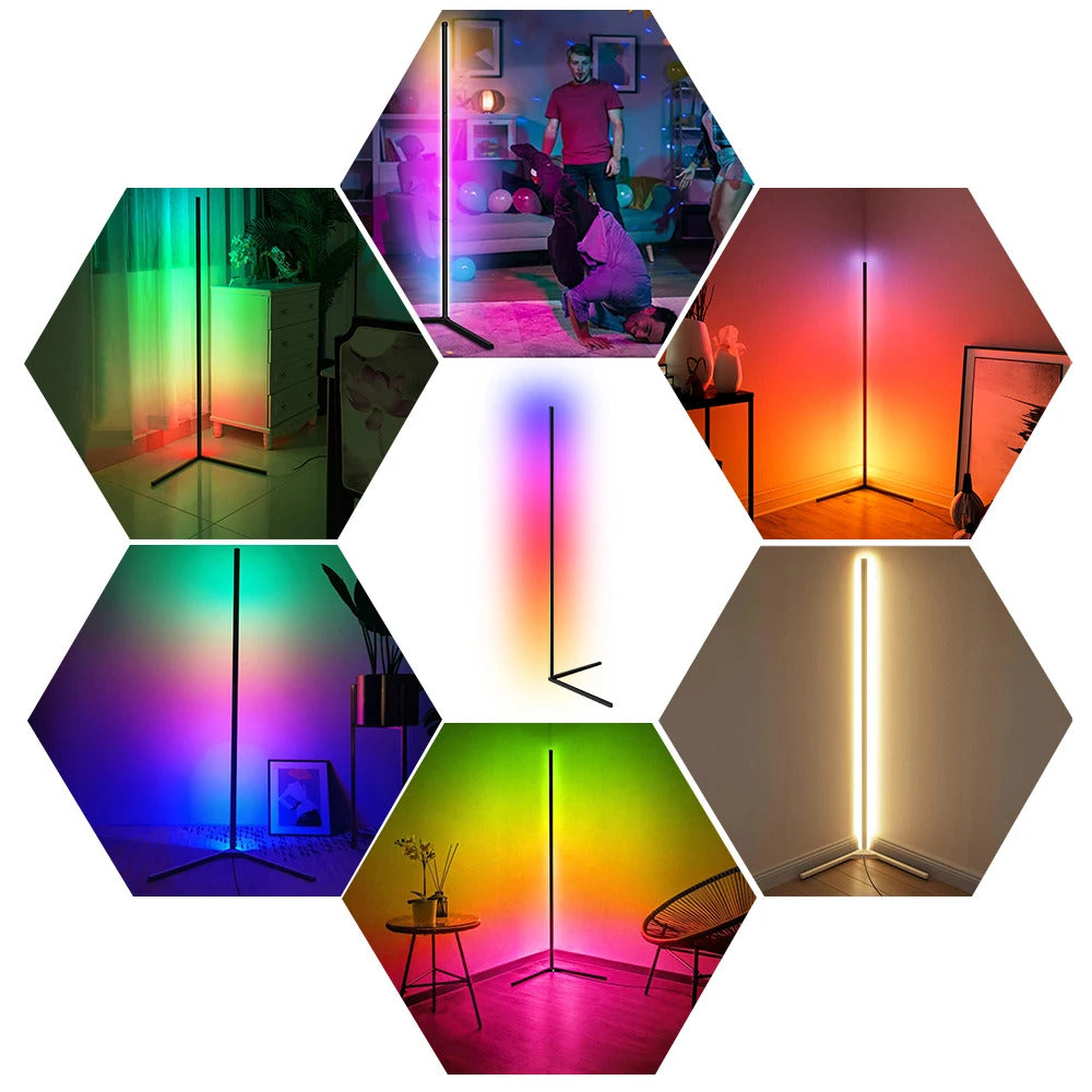 Image of Smart RGB corner floor lamp with WiFi control and music sync for mood lighting