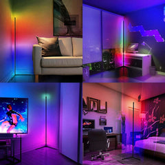 Image of Smart RGB corner floor lamp with WiFi control and music sync for mood lighting