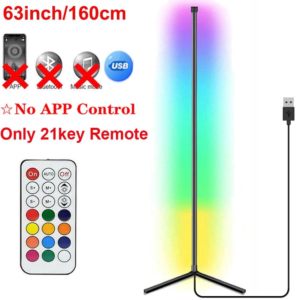 Image of Smart Tuya corner floor lamp with RGB LED and remote control for modern living room decor