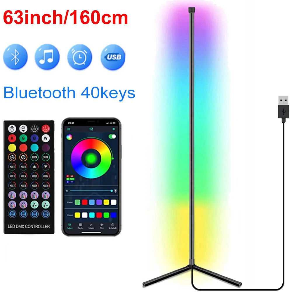 Image of Smart Tuya corner floor lamp with RGB LED and remote control for modern living room decor