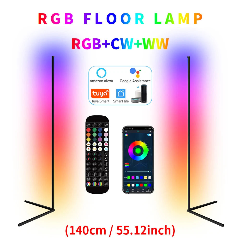 Image of Smart RGB corner floor lamp with app control and music sync for modern home décor